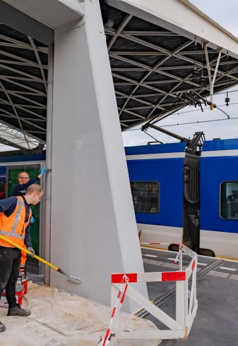 Station Tilburg keimen van betonnen pilaar